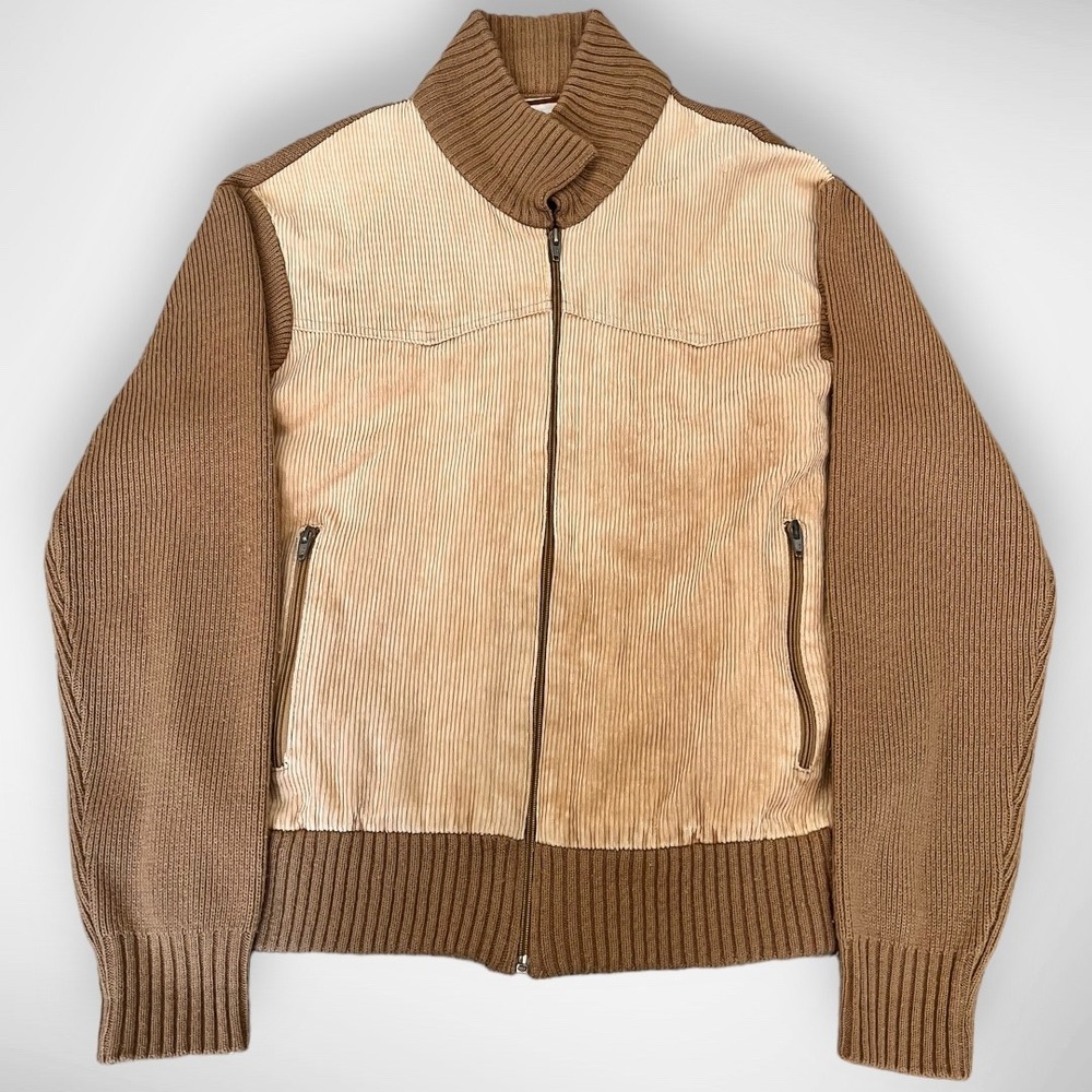 SEARS MEN'S SPORTSWEAR Vintage Brown & Tan Corduroy Knit Full‎ Zip Front Jacket